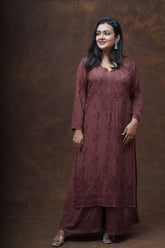 Aanya Modal Chikankari Kurta Plazzo Set-Mocha